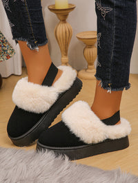 Thumbnail for Faux Fur Round Toe Platform Slippers