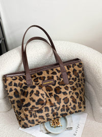 Thumbnail for Leopard Faux Fur Tote Bag with Coin Purse