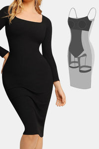 Thumbnail for Basic Bae Full Size Built-In Shapewear Square Neck Long Sleeve Dress