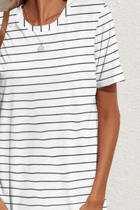 Thumbnail for Pocketed Striped Round Neck Short Sleeve Dress