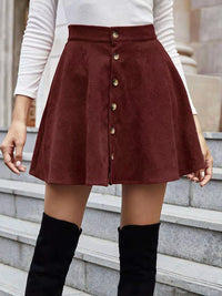 Thumbnail for Buttoned Corduroy Mini Skirt