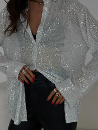 Thumbnail for Sequin Button Up Long Sleeve Shirt