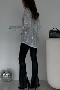 Thumbnail for Sequin Button Up Long Sleeve Shirt