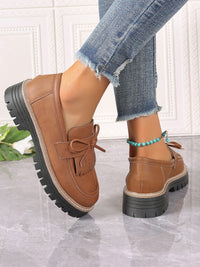 Thumbnail for PU Leather Bow Platform Loafers