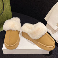 Thumbnail for Suede Faux Fur Round Toe Platform Slippers