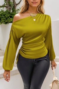 Thumbnail for Drawstring One Shoulder Long Sleeve Blouse