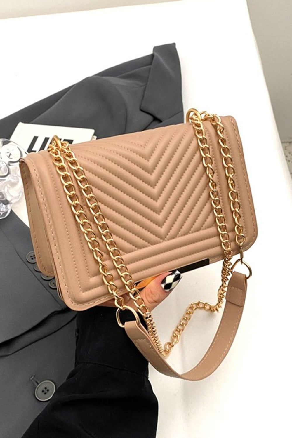 Zenana Vegan Leather Chevron Crossbody Bag