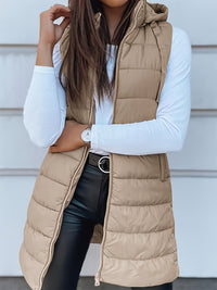 Thumbnail for Plus Size Zip Up Hooded Vest Coat