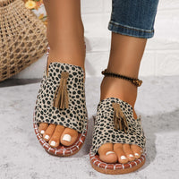 Thumbnail for Fringe Leopard Open Toe Sandals