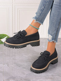 Thumbnail for PU Leather Bow Platform Loafers