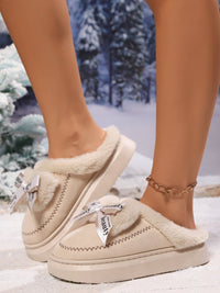 Thumbnail for Bow Suede Platform Plush Slippers