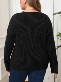 Thumbnail for Plus Size Contrast Dropped Shoulder Long Sleeve Sweater