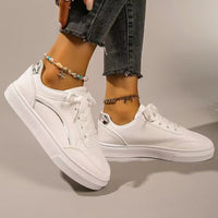 Thumbnail for PU Leather Round Toe Flat Sneakers