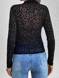 Thumbnail for Leopard Mock Neck Long Sleeve Top