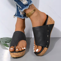 Thumbnail for PU Leather Wedge Sandals