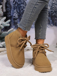 Thumbnail for Lace Up Round Neck Platform Suede Boots