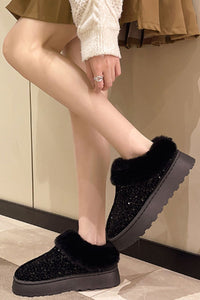 Thumbnail for Sequin Fur Trim Platform Boots