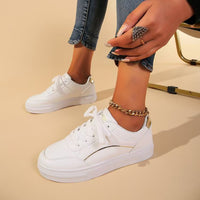 Thumbnail for PU Leather Round Toe Flat Sneakers