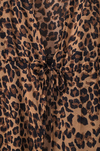 Thumbnail for Leopard Open Front Long Sleeve Cover Up