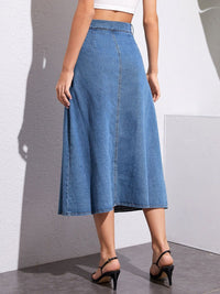 Thumbnail for Buttoned Midi Denim Skirt with Pockets