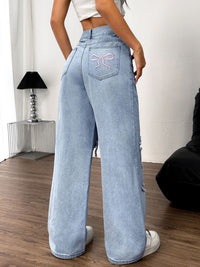 Thumbnail for Distressed Wide Leg Jeans with Pockets