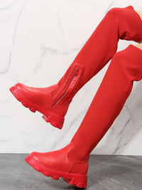 Thumbnail for PU Leather Round Toe Platform Boots