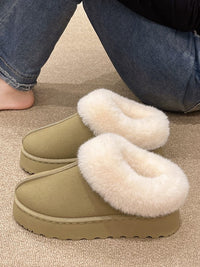 Thumbnail for Fluff Trim Round Toe Boots