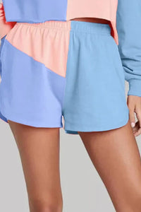 Thumbnail for Color Block Round Neck Top and Shorts Set