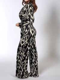 Thumbnail for Full Size Leopard Tie Waist Long Sleeve Jumpsuit Plus Size