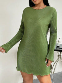 Thumbnail for Honey Plus Size Lettuce Hem Round Neck Long Sleeve Dress