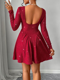 Thumbnail for Backless Glitter Square Neck Long Sleeve Mini Dress