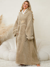 Thumbnail for Pocketed Contrast Long Sleeve Hooded Lounge Dress