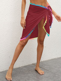 Thumbnail for Rainbow Pompom Trim Swim Skirt