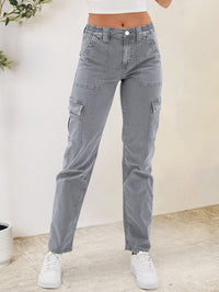 Thumbnail for Buttoned Straight Jeans with Cargo Pockets
