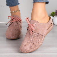 Thumbnail for Lace-Up Round Toe Wedge Sandals