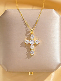 Thumbnail for Inlaid Zircon Cross Pendant Necklace