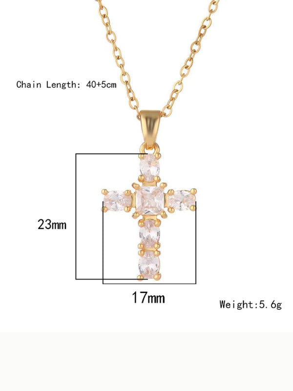 Inlaid Zircon Cross Pendant Necklace