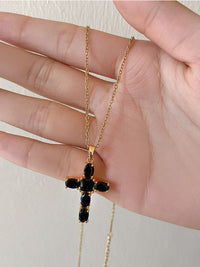 Thumbnail for Inlaid Zircon Cross Pendant Necklace