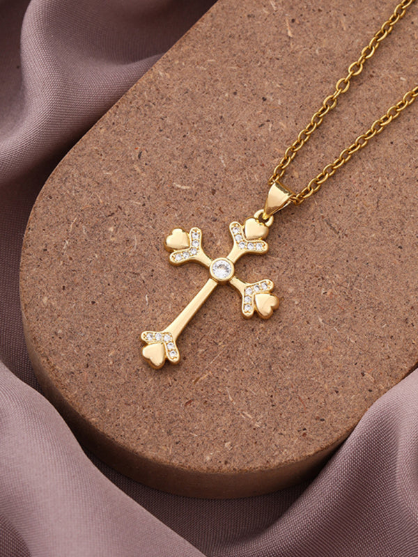 Simple Cross Zirconia Pendant Necklace