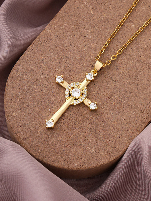 Simple Cross Zirconia Pendant Necklace