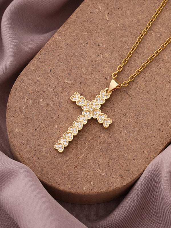 Simple Cross Zirconia Pendant Necklace