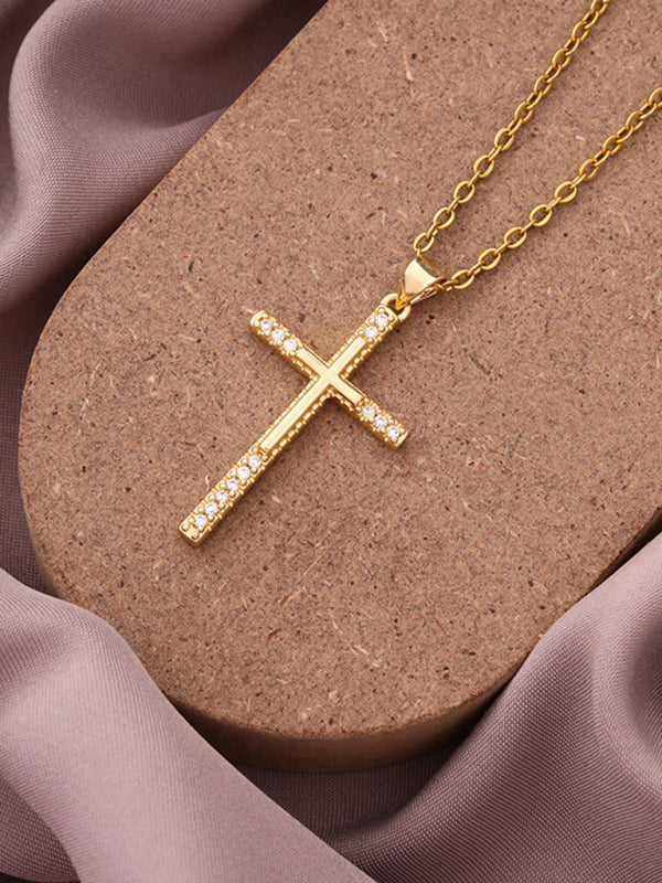 Simple Cross Zirconia Pendant Necklace