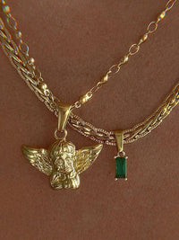 Thumbnail for INS retro style angel + green zircon pendant necklace