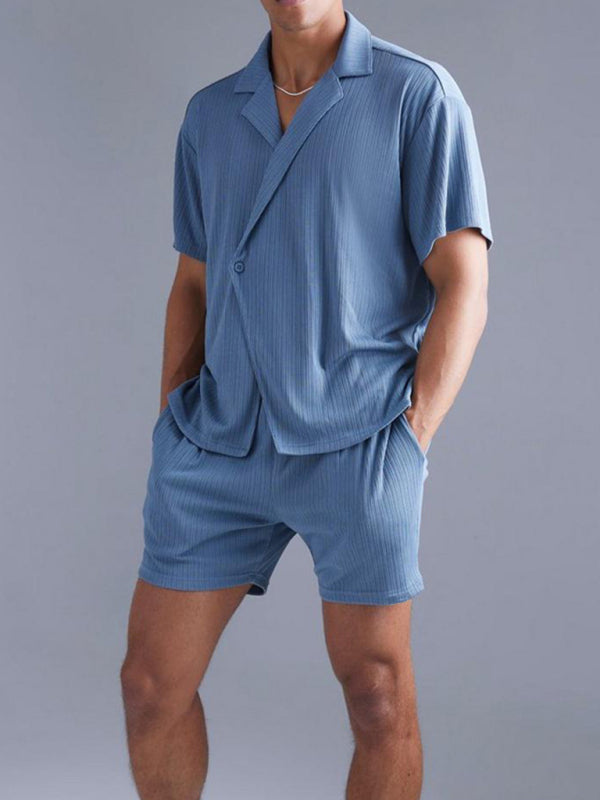 Men's Casual Solid Color Knitted Shorts Set