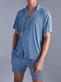 Thumbnail for Men's Casual Solid Color Knitted Shorts Set