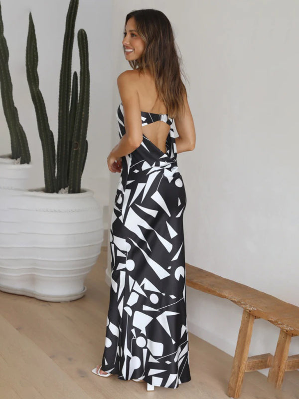 Women's Hollow Back Geometric Print Dress
