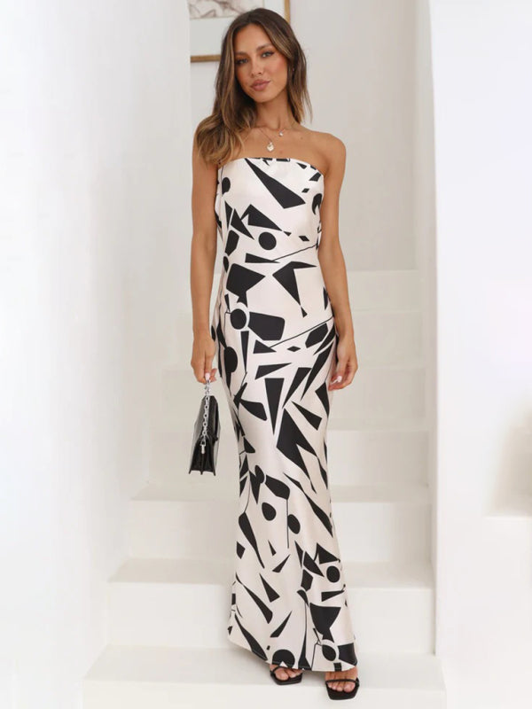 Women's Hollow Back Geometric Print Dress