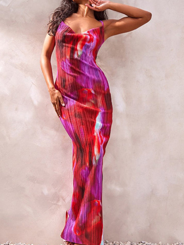 Women's Spaghetti Strap Print Maxi Dress