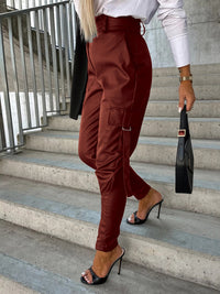 Thumbnail for Women's Fashion Slim Fit PU Leather Waist Leg Pants Pockets