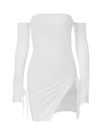 Thumbnail for Women's Drawstring Ruched Slit Mini Dress